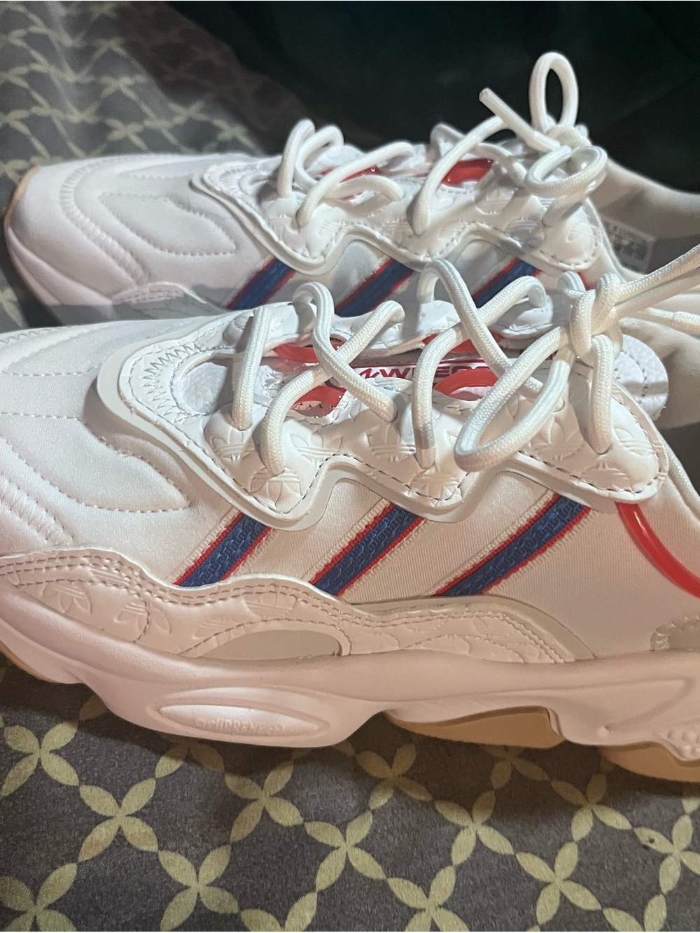 adidas Kids White Sneakers with Red and Blue Stripe Accents